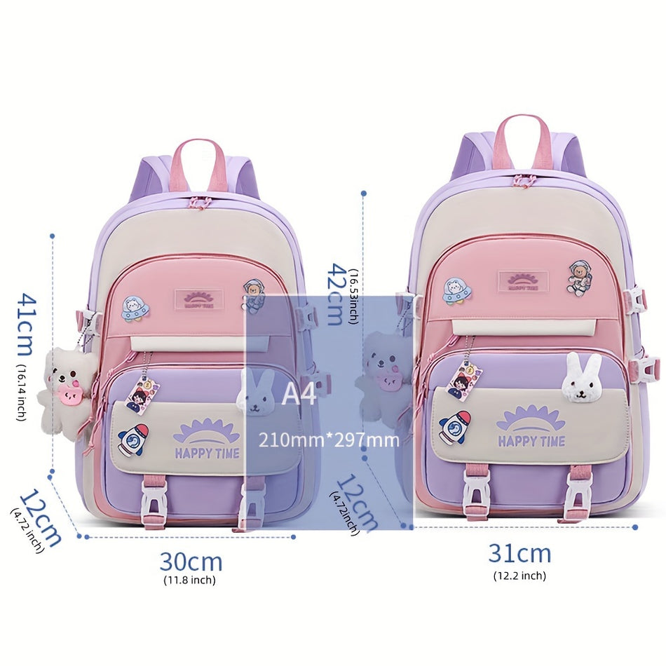 Student Style Backpack - College Fashion with Cute Badge Decoration - Cyprus