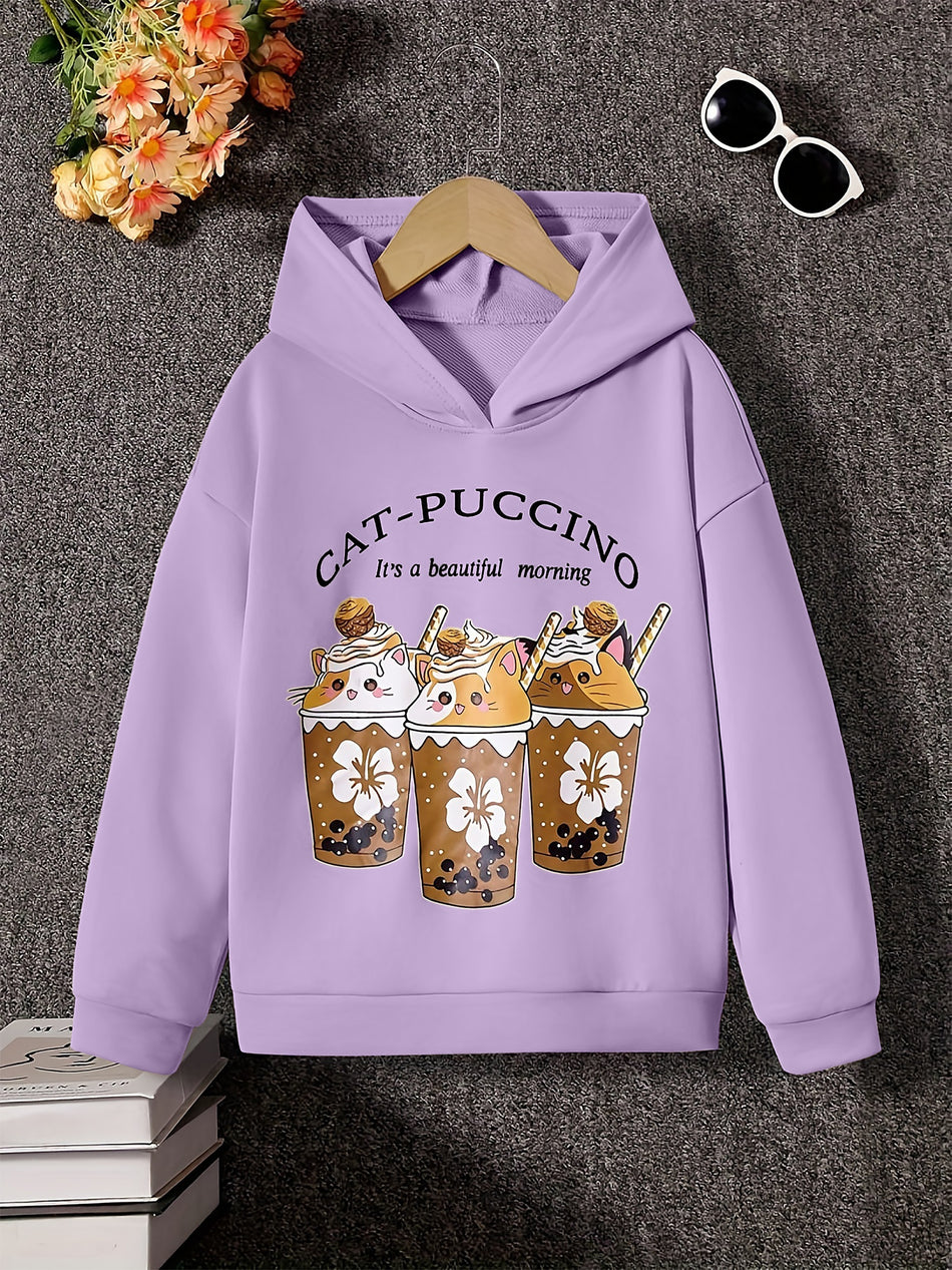 Κορίτσια γελοιογραφία γάτα Puccino γραφικό hoodie - Χαριτωμένο Πύρο Παιδιά για πτώση - Δώρη ιδέα - Κύπρος