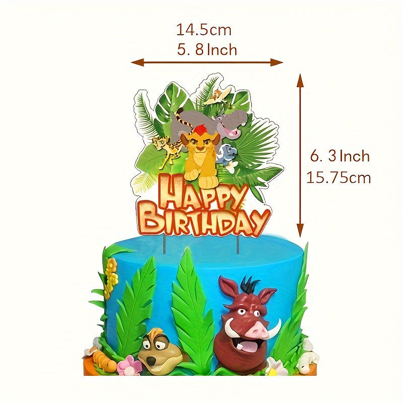 Lion King Themed Birthday Party Kit - Includes Happy Birthday Banner, Large Cake Topper, Cupcake Decorations & 18 Latex Balloons (6 Green, 6 Orange, 6 Yellow)