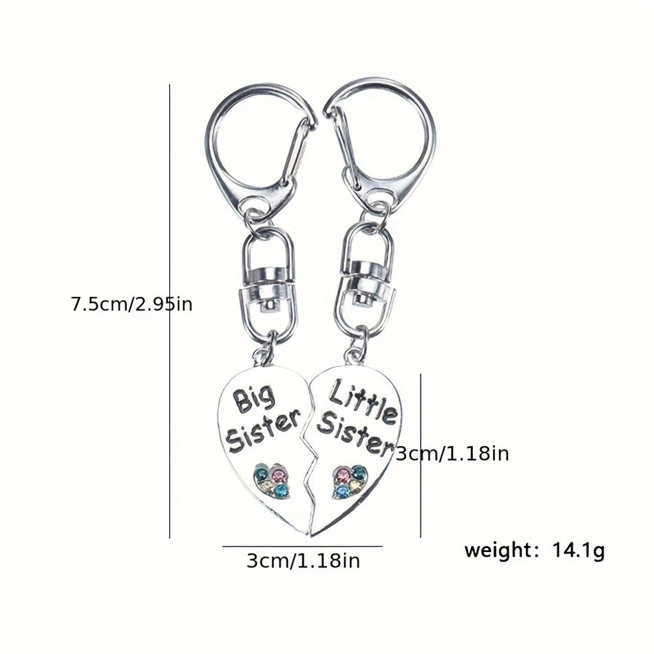 2pcs/set Big Sister Little Sister Keychains, Love Heart Shaped Key Chains, Zinc Alloy Couples Party Jewelry Accessories, Birthday Party Gift