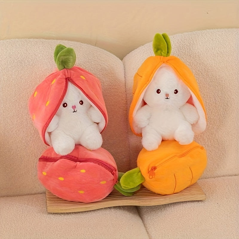 Toys en peluche de lapin de fraises et de carottes transformables - poupées de lapin mignonnes pour les enfants