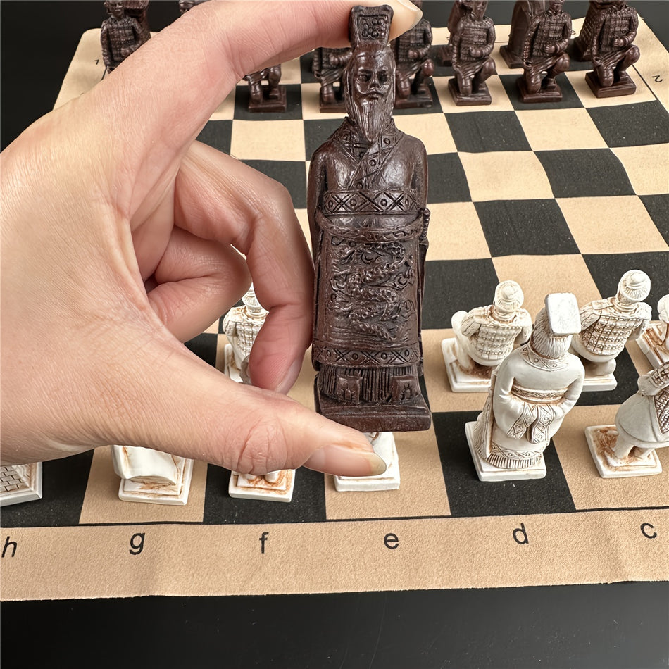 Creative 3D Terra-cotta Warriors Chess Set with Antique Leather Board - Cyprus