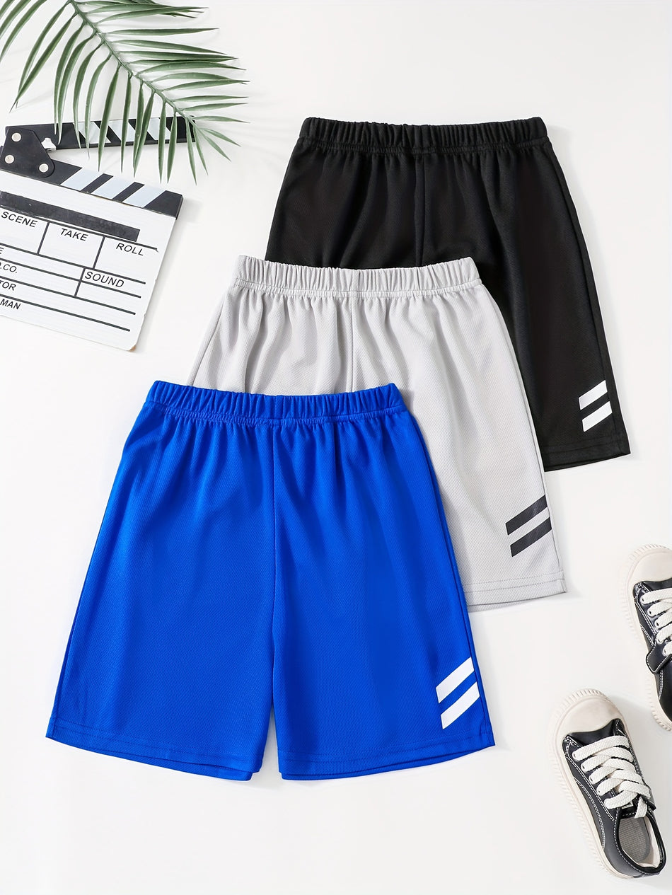 3pcs Boys Trendy Striped Comfortable Creative Shorts, Casual Shorts For Summer Outdoor