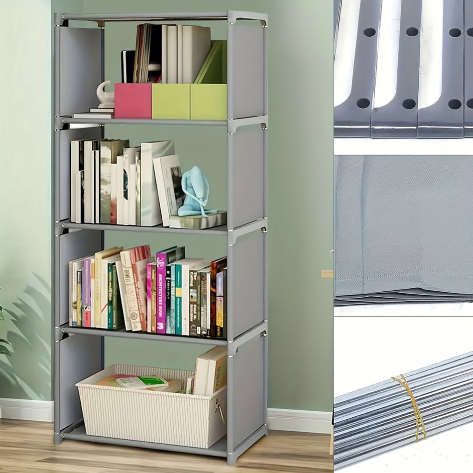 Versatile Silver Grey Metal Bookshelf - Stylish Multi-Layer Storage Organizer