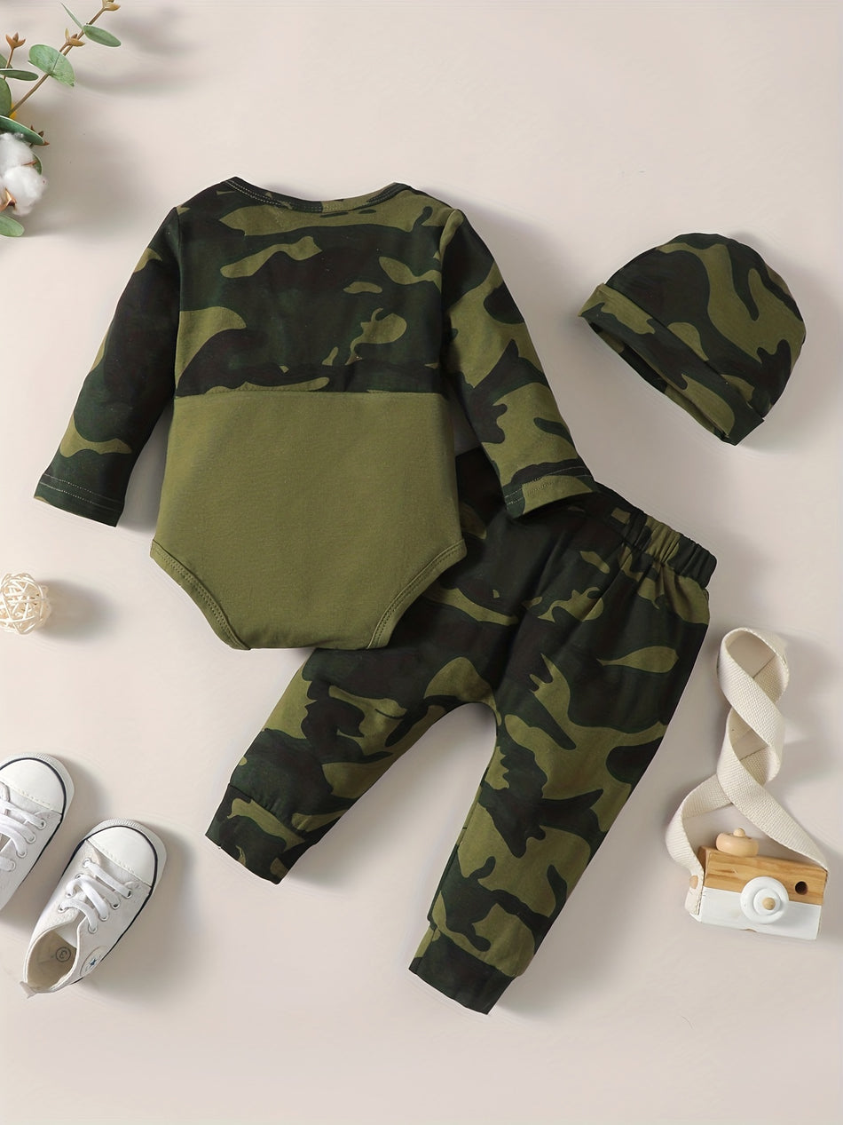 Newborn Infant Baby Boy 2pcs Casual Outfits - "New To The Crew" Graphic Romper Top & Pants Set