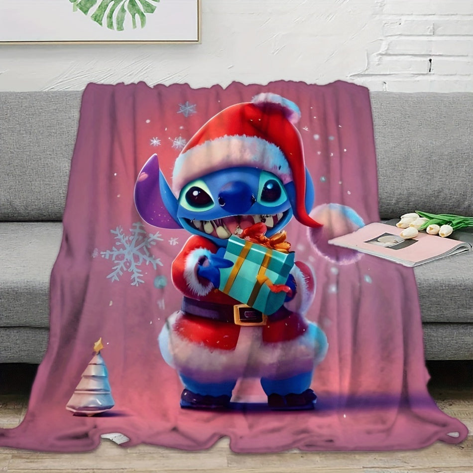 Stitch Anime-Style Christmas Blanket - Dry Clean Only, Knitted Fabric - Cyprus