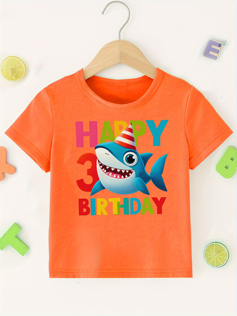🔵 День рождения детской акулы 3 печатная футболка с коротким рукавом - легкая и удобная летняя одежда! - Кипр