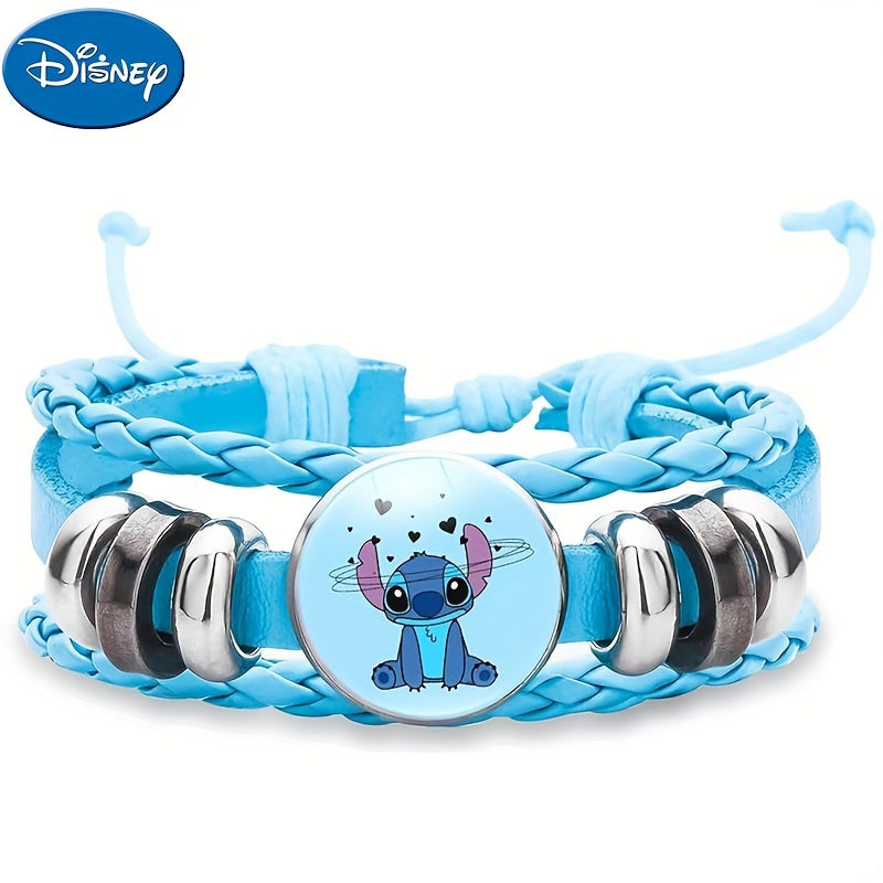 Lilo & Stitch Blue Leather Bracelet With Time Gem - Perfect Valentine'S Day Gift For Girls, Anniversary & Christmas Party Accessory