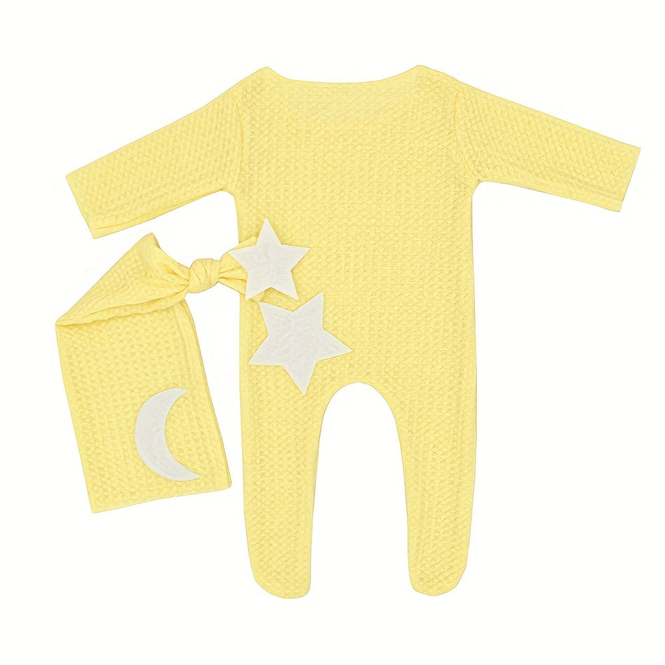 Baby Stars and Moon πλεκτό jumpsuit σετ με καπέλο - Φωτογραφικά στηρίγματα 🌟