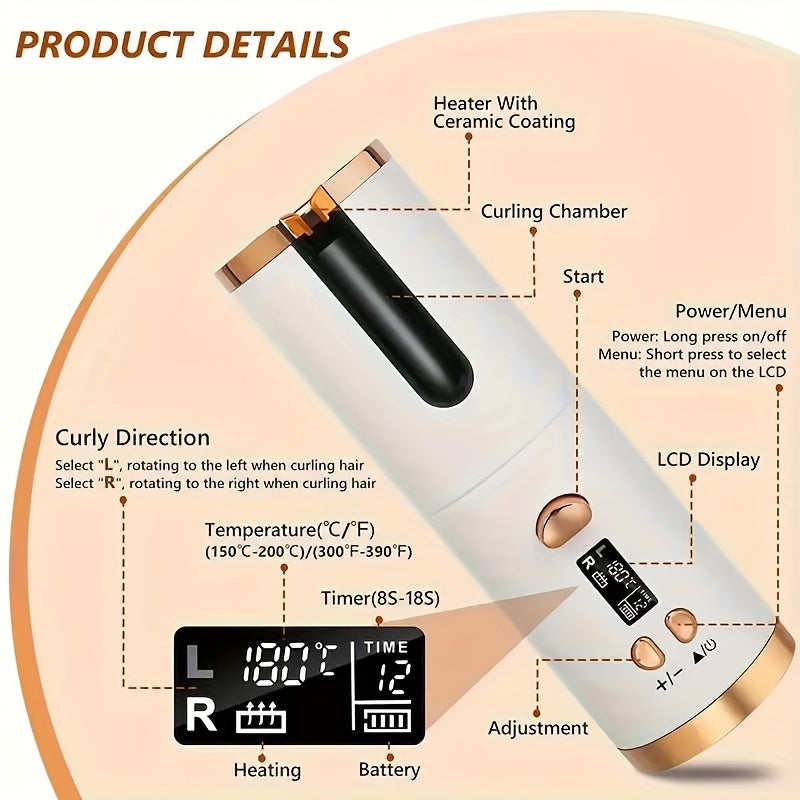 Cordless Automatic Hair Curler - Portable Rotating Wand for Effortless Curls - Cyprus