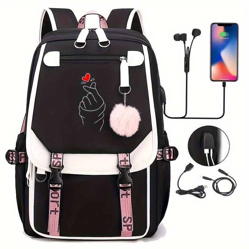 Students Fashion Backpack with USB Charging Port - Oxford, Lightweight, Print Design - Cyprus