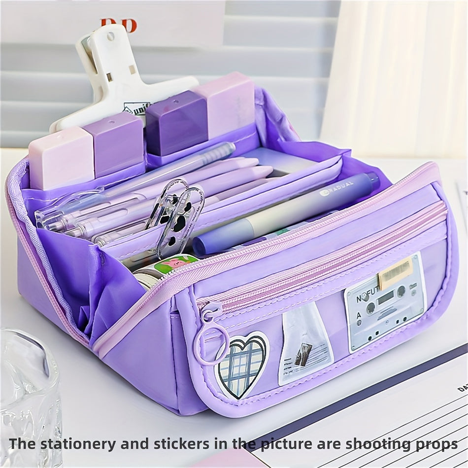 Multi-Compartment Polyester Pencil Case with Handle - Durable Stationery Organizer Bag - Cyprus