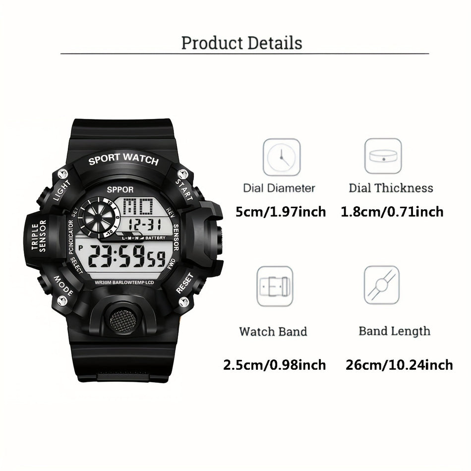 Fashionable Men's Multi-functional Electronic Watch - Luminous Display, Stopwatch, Date, Perfect Gift - Cyprus