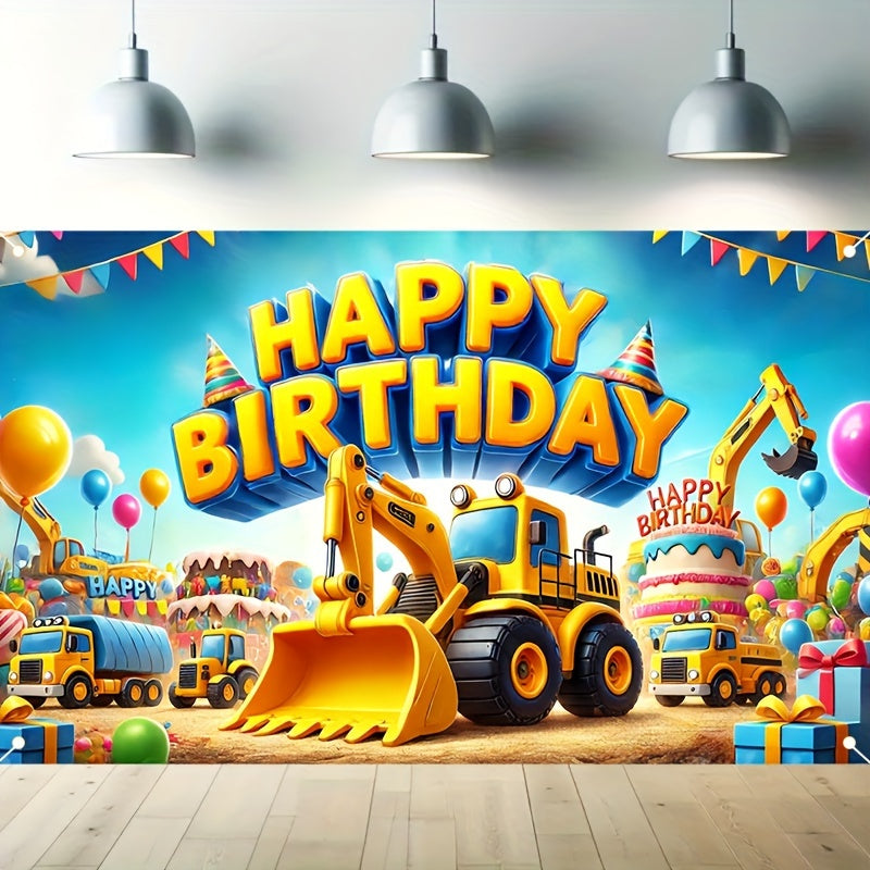 Bob The Builder - Bannière d'anniversaire de l'excavatrice pour les fêtes de construction