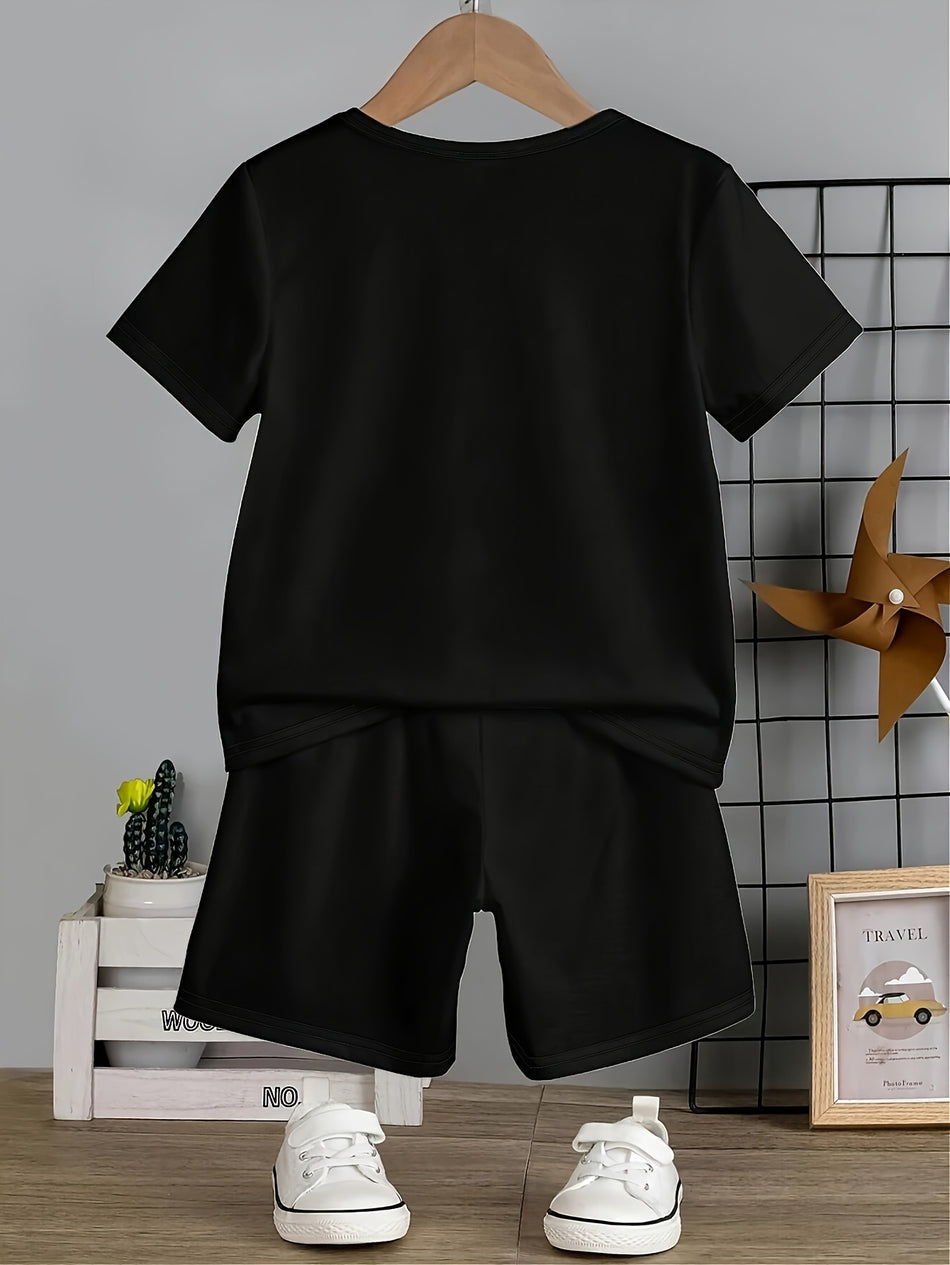 Boy's 2-piece Casual Co Ord Set, Cool Bear Print Versatile Short Sleeve Tee And Shorts, Comfy Summer Clothes