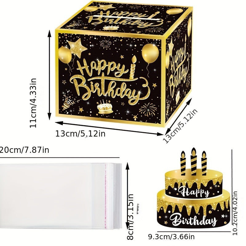 Elegant Black and Gold Happy Birthday Cash Gift Box - Cyprus