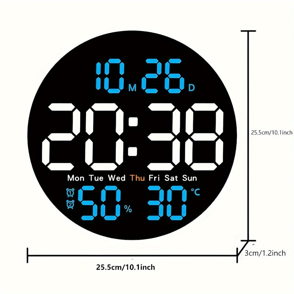 25,4 cm Horloge murale numérique à LED ronde fantastique avec télécommande