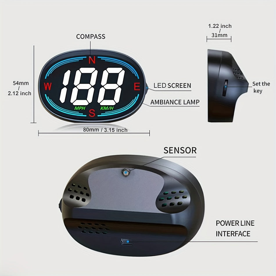 HUD Head-up Display Universal Speedometer with Compass and Over-speed Reminder - Cyprus