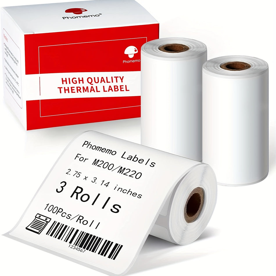 PHOMEMO M200/M220 Label Maker Barcode Drucker Ersatzetikett - weißes selbstklebendes Etikettpapier - 3 Rollen - Zypern