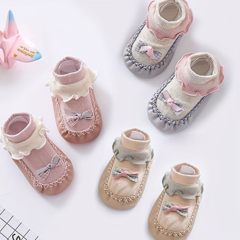 Spring And Autumn Cartoon Baby Leather Bottom Socks, Baby Toddler Floor Socks, Bowknot Non-slip Children's Soft Bottom Shoes Socks