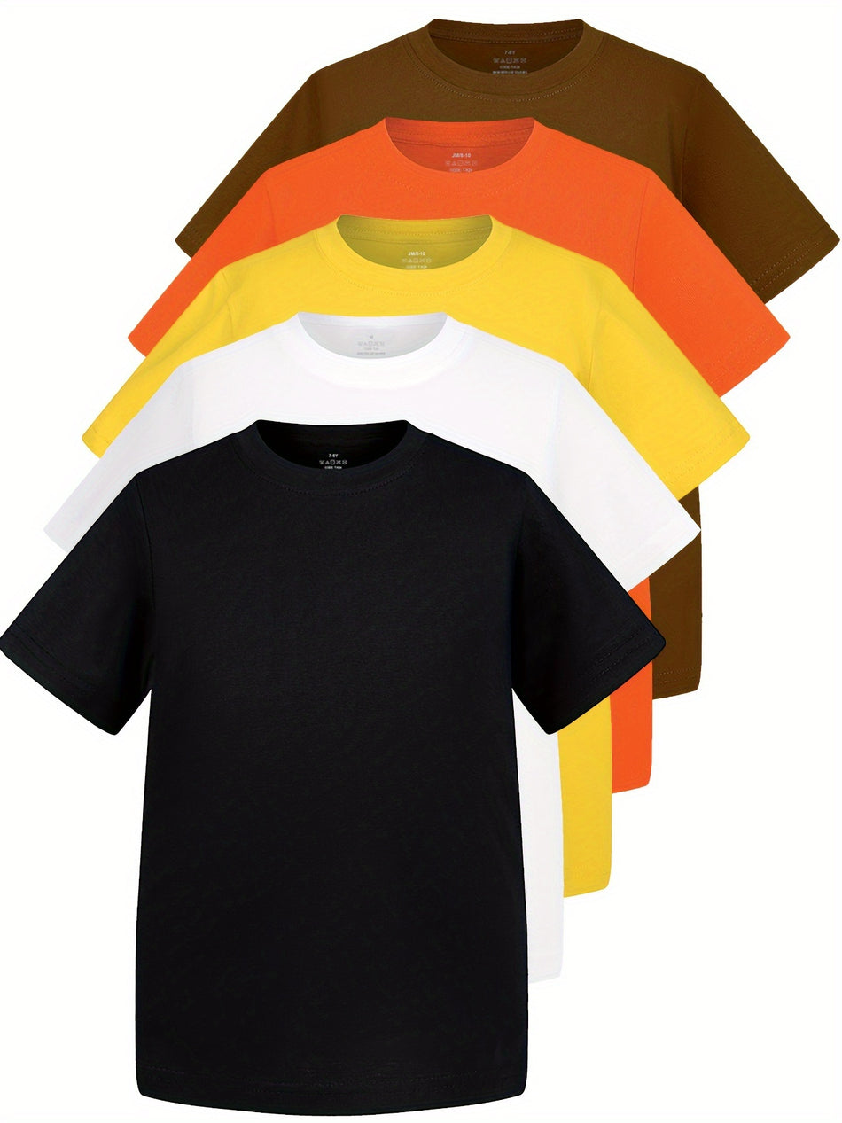 5PC Kid's Boys T-Shirts Combed Cotton Pre-shrunk Jersey With Superb Treatment Plain Color