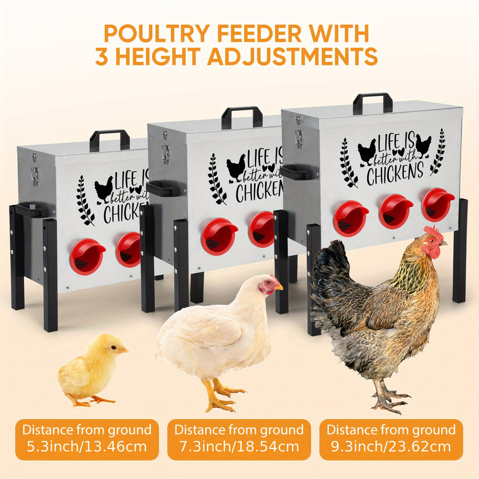 13.61KG Metal Poultry Feeder With Stopper - 6-Port Chicken & Duck Feeder for Chickens, Ducks, Poultry - Cyprus