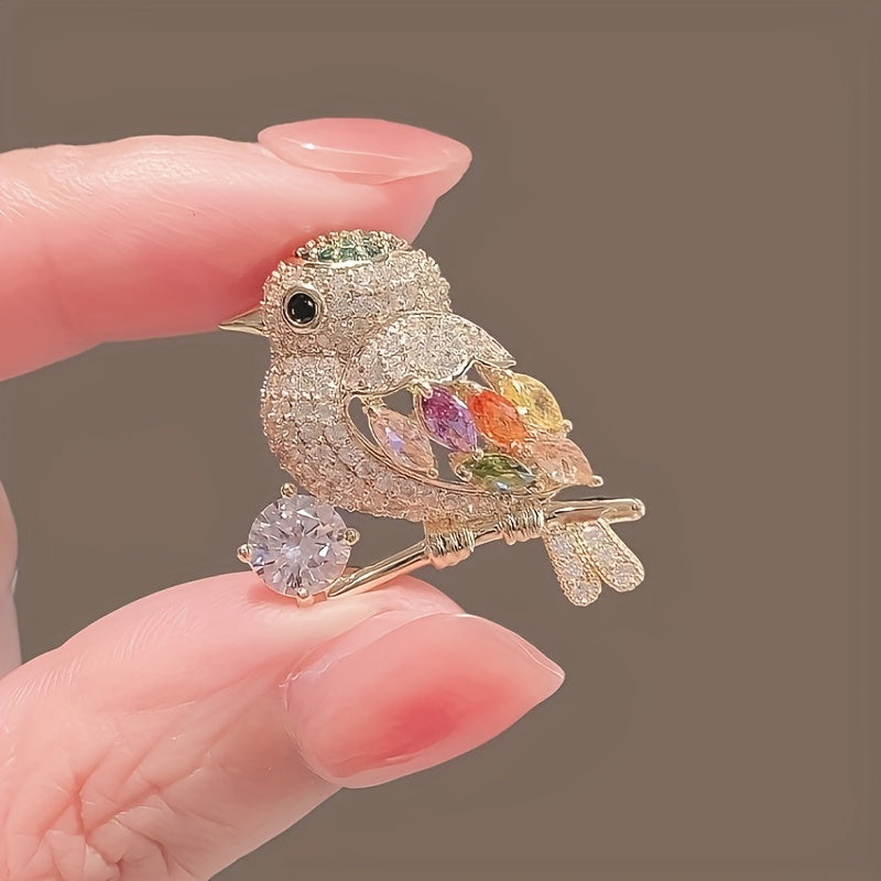 Vintage Magpie Bird Shaped Rhinestone Brooch Lapel Pin