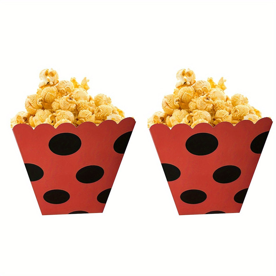 🔵 Ladybug Popcorn Box Set - Red and Black Theme - Birthday Party Supplies - Pack of 6 - Cyprus