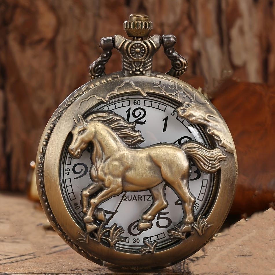 TOOP Retro Hollow Horse Quartz Pocket Watch Necklace - Cyprus