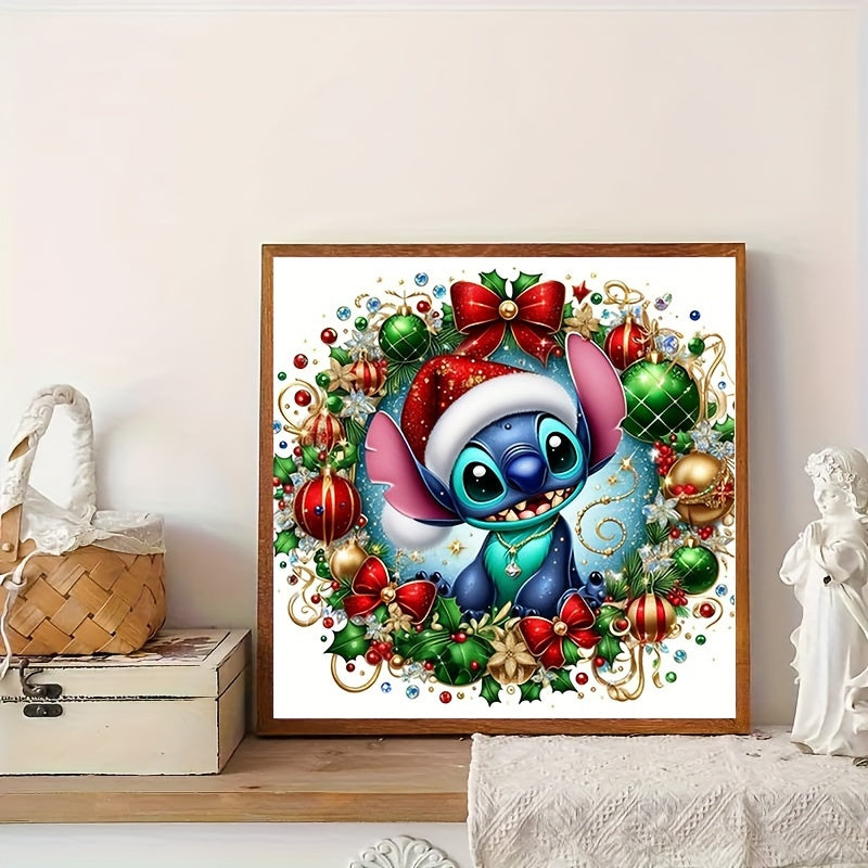 Stitch Noel Çelenk Pırlanta Boyama Kiti - DIY Mozaik Sanat Hediyesi 30x30cm - Kıbrıs