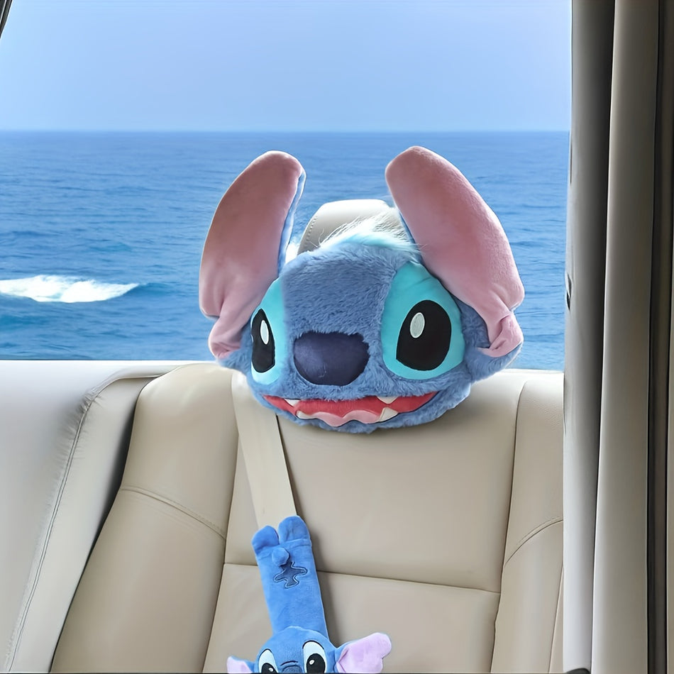 Kawaii Stitch Plush Car Headrest & Seatbelt Cover Set - Cyprus