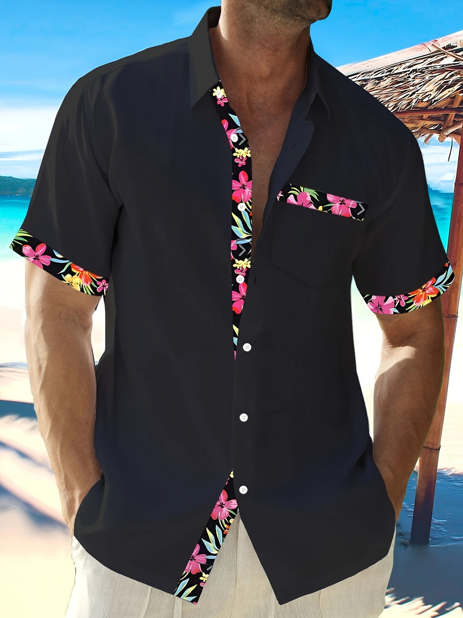 Men's Floral Lapel Button-Up Shirt - Summer Casual Shirt for Dates - Cyprus