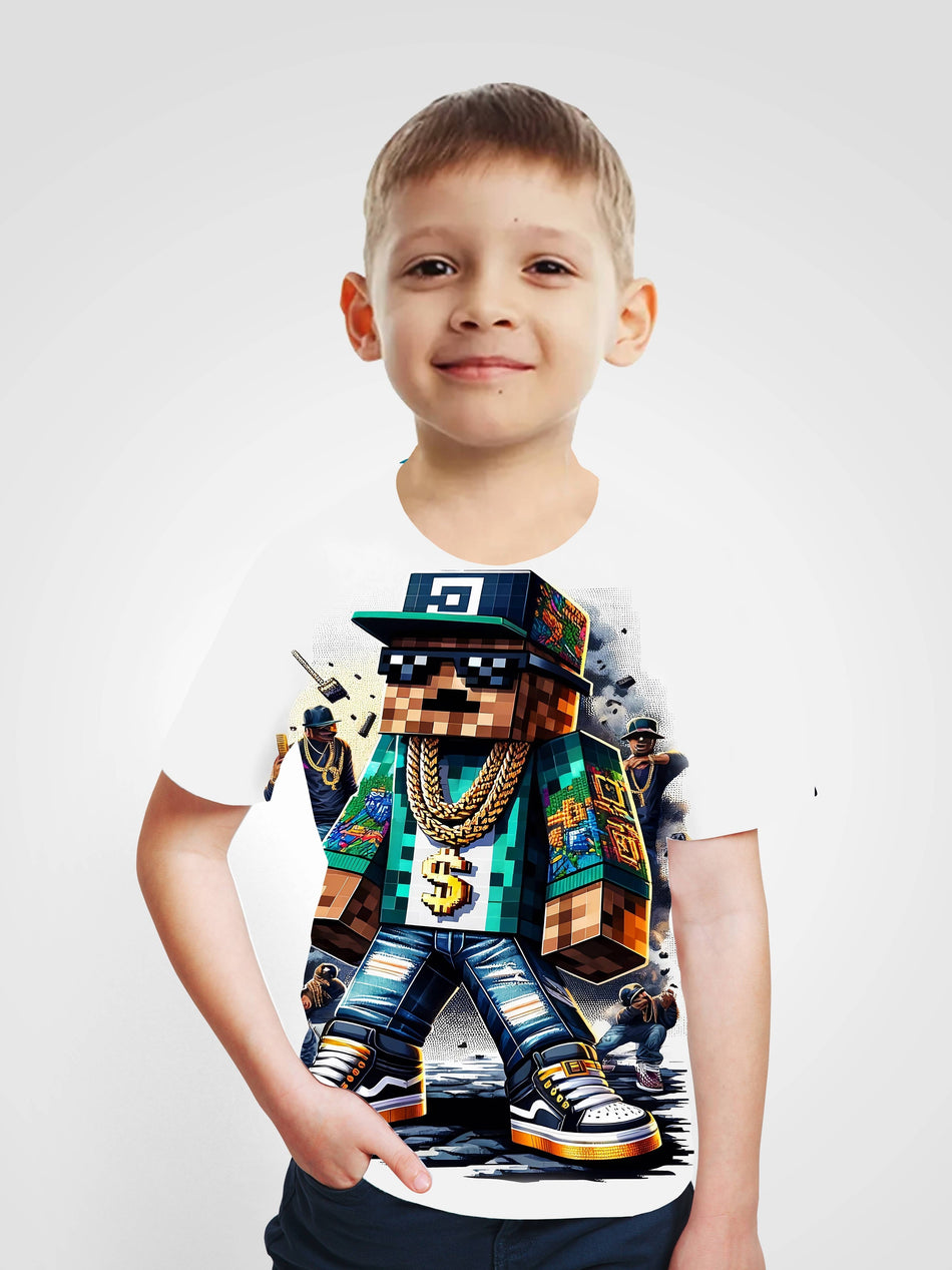 Cool Hip Hop Style Builing Blocks 3D Print T-Shirts For Boys - Cool, Lightweight And Comfy Summer Clothes!