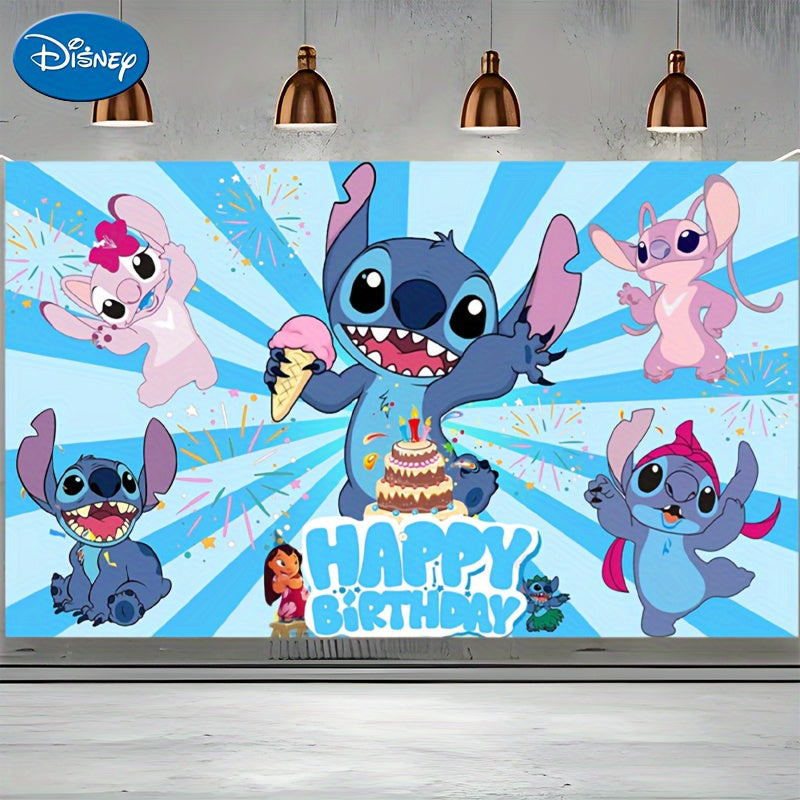 Disney Stitch Birthday Party Backdrop - Pink Polyester Wall Decoration by Cyprus