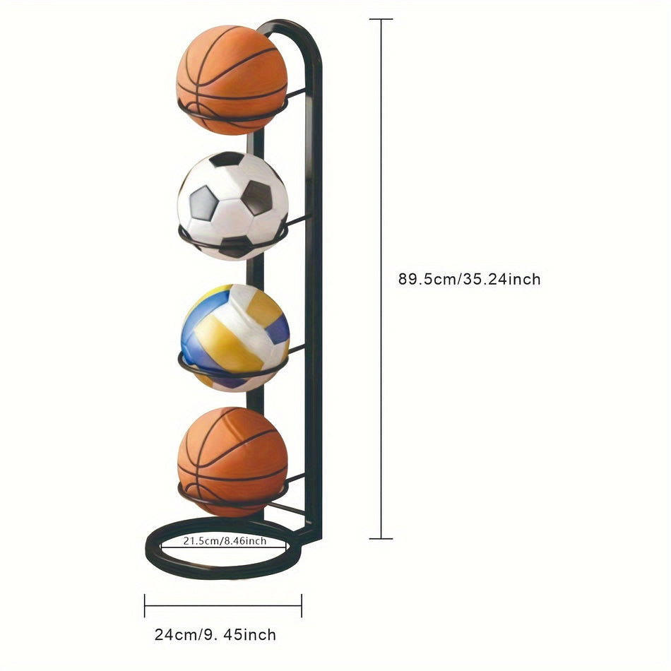 4-Layer Sports Ball Storage Rack for Basketball, Football, and Volleyball