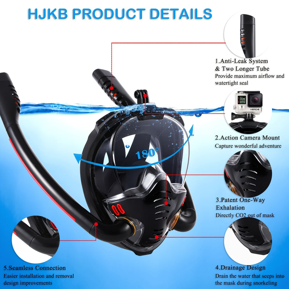 BOKEFA Full Face Snorkel Mask with New Breathing System and 180° Panoramic HD View - Cyprus