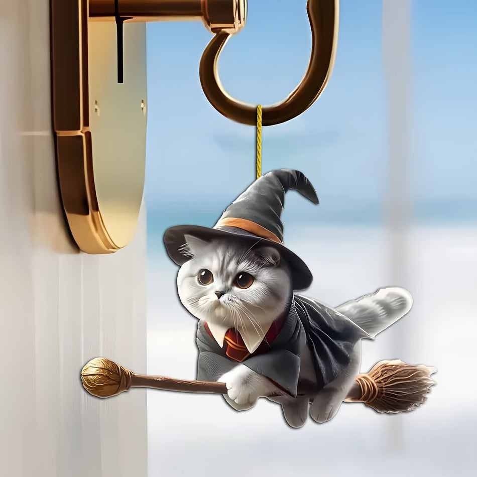 Magic Cat Riding Sweeper Pendant - the Cutest Holiday Gift & Keychain Companion! - Cyprus