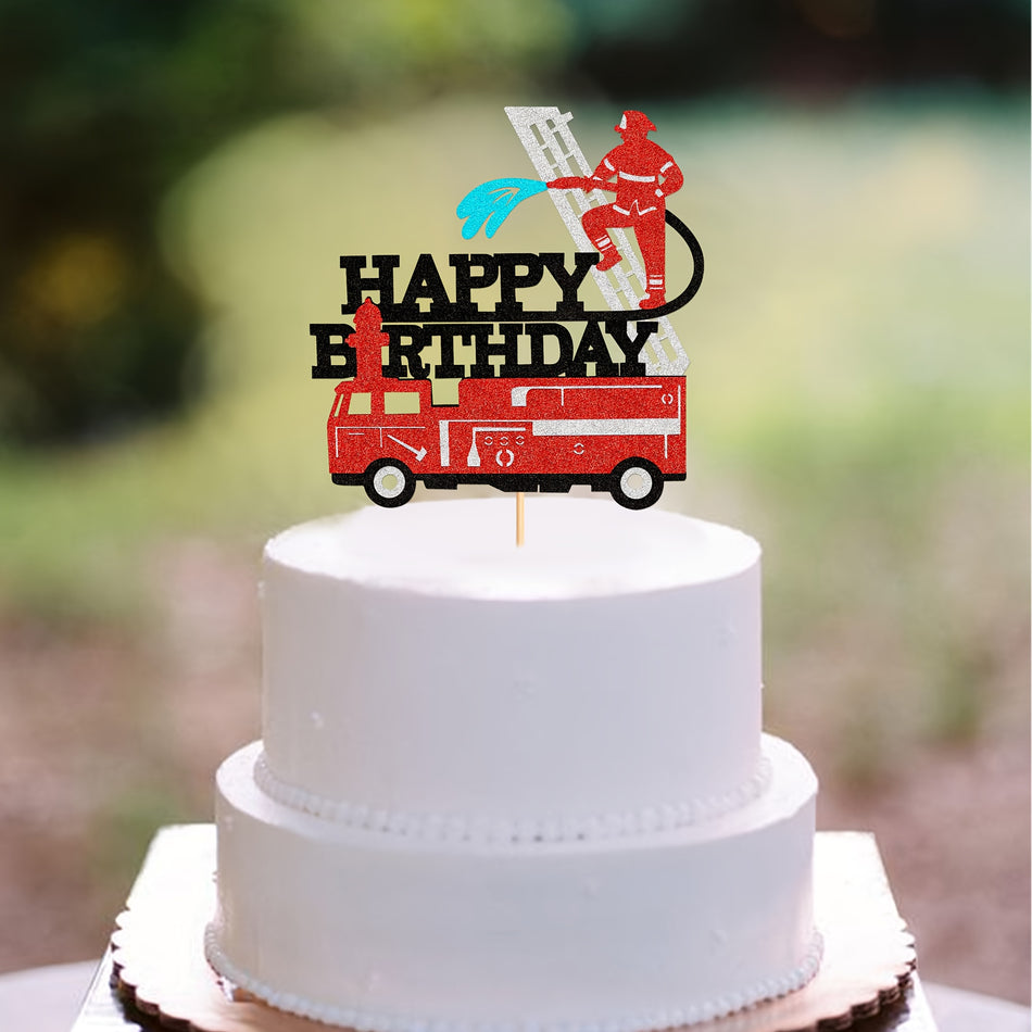 🔵 Fireman Birthday Cake Topper Firefighter Fire Truck Theme Party Supplies - Cyprus