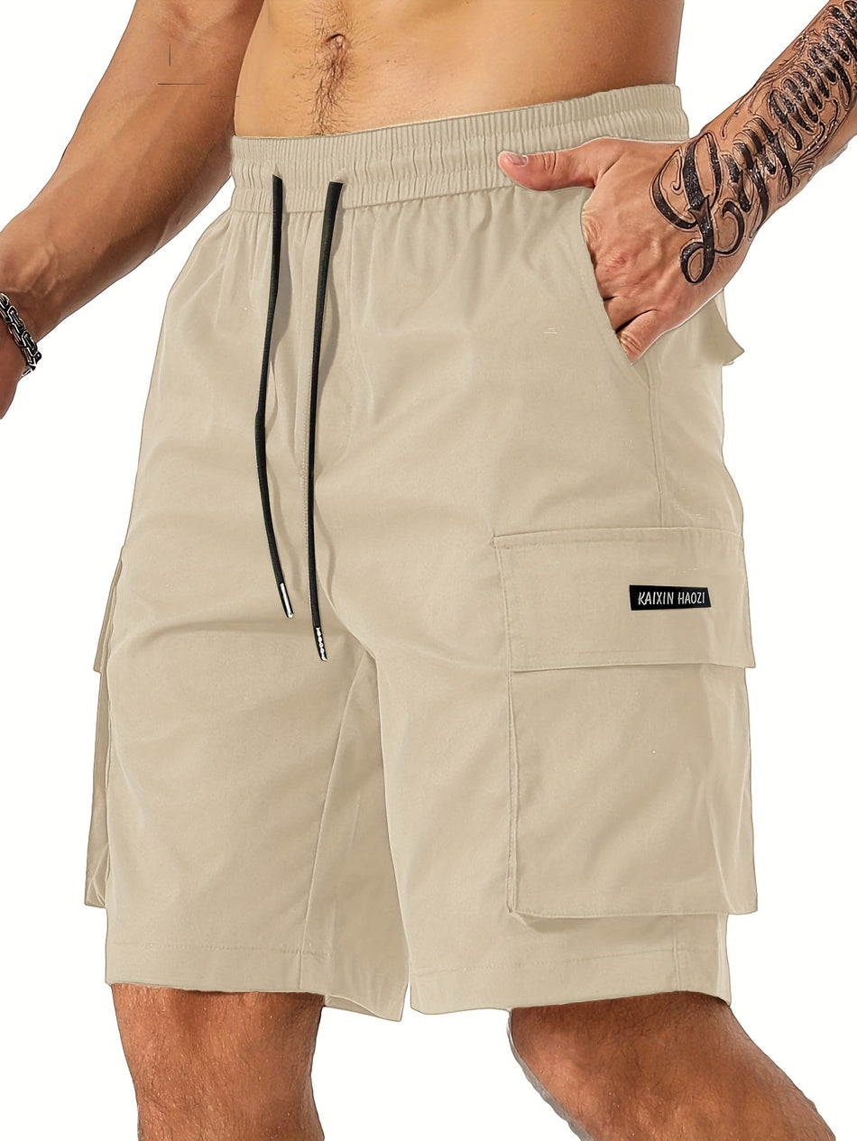 Solid Cargo Shorts with Flap Pockets & Drawstring - Cyprus