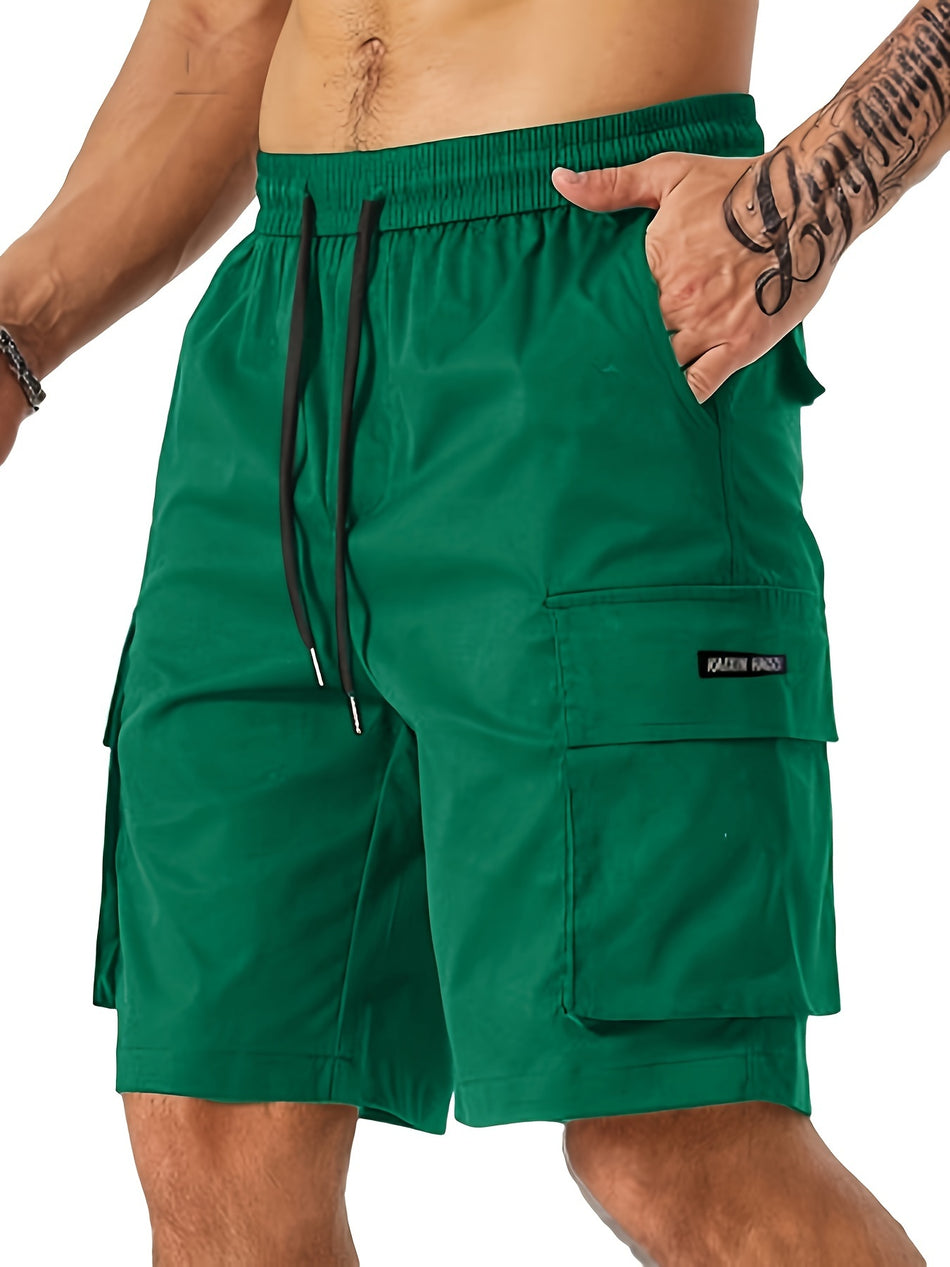 Solid Cargo Shorts with Flap Pockets & Drawstring - Cyprus