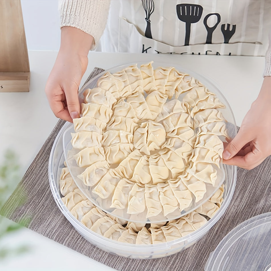 Round Stackable Dumpling & Cookie Storage Box - 2 Layers, Freezer Safe