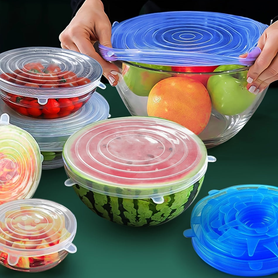 6pcs Reusable Silicone Stretch Lids - Sustainable Food Storage Upgrade 🌿