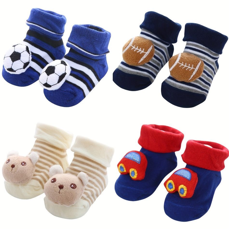 1 Paar Fußball Herbst und Winterstil Cartoon Nicht-Schlupfboden-Baby-Jungen Socken