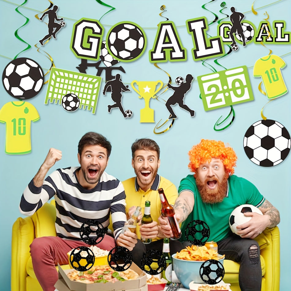 Soccer Party Decor Set - Flaggen, Kuchen -Topper, Wirbel und Torbanner 🎉 - Zypern