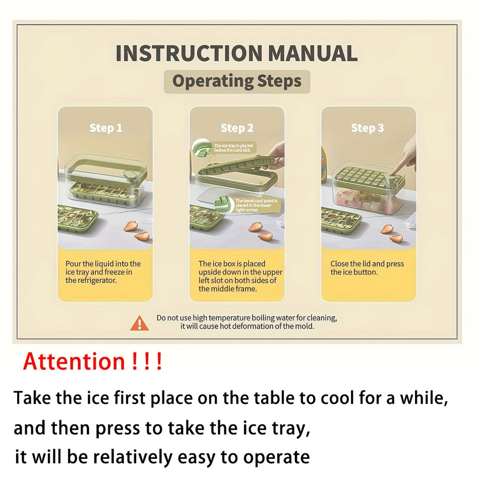 Pres Ice Grid Plastik Ice Cube Tepsisi Kapak ve Bin - Kolay Sürüm ve Uzay Tasarrufu - 2 Tepsiler ve Kepçe - Gıda Sınıfı PP - Kıbrıs