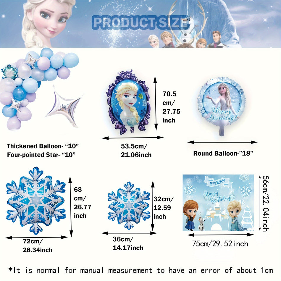🔵 UME Disney Dondurulmuş Doğum Günü Partisi Malzemeleri Set - Resmi Lisanslı Prenses Elsa Temalı Dekorasyon Kiti Kar taneleri konfeti balonları, banner, folyo balonlar ve balon zinciri - Kıbrıs