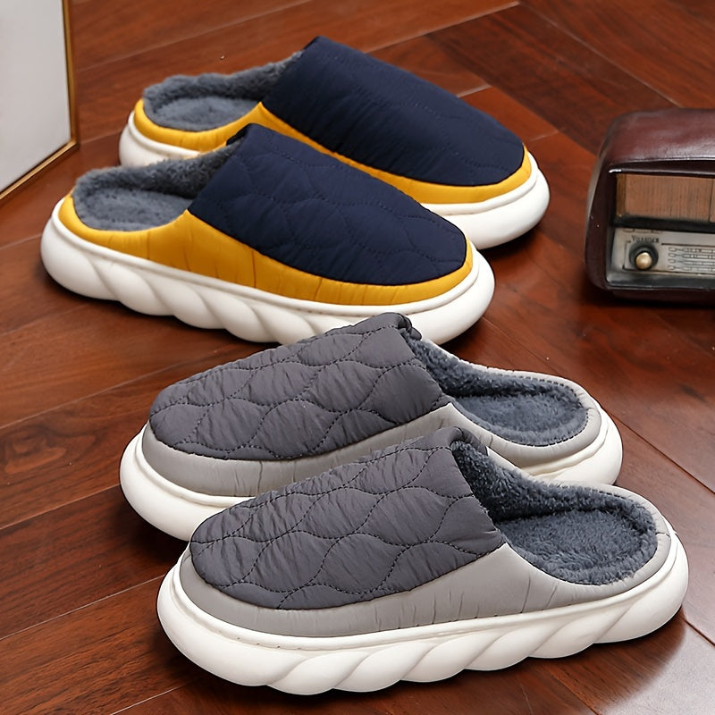 Plus Size Men's Retro Plush Lined Slippers with Non-Slip EVA Sole