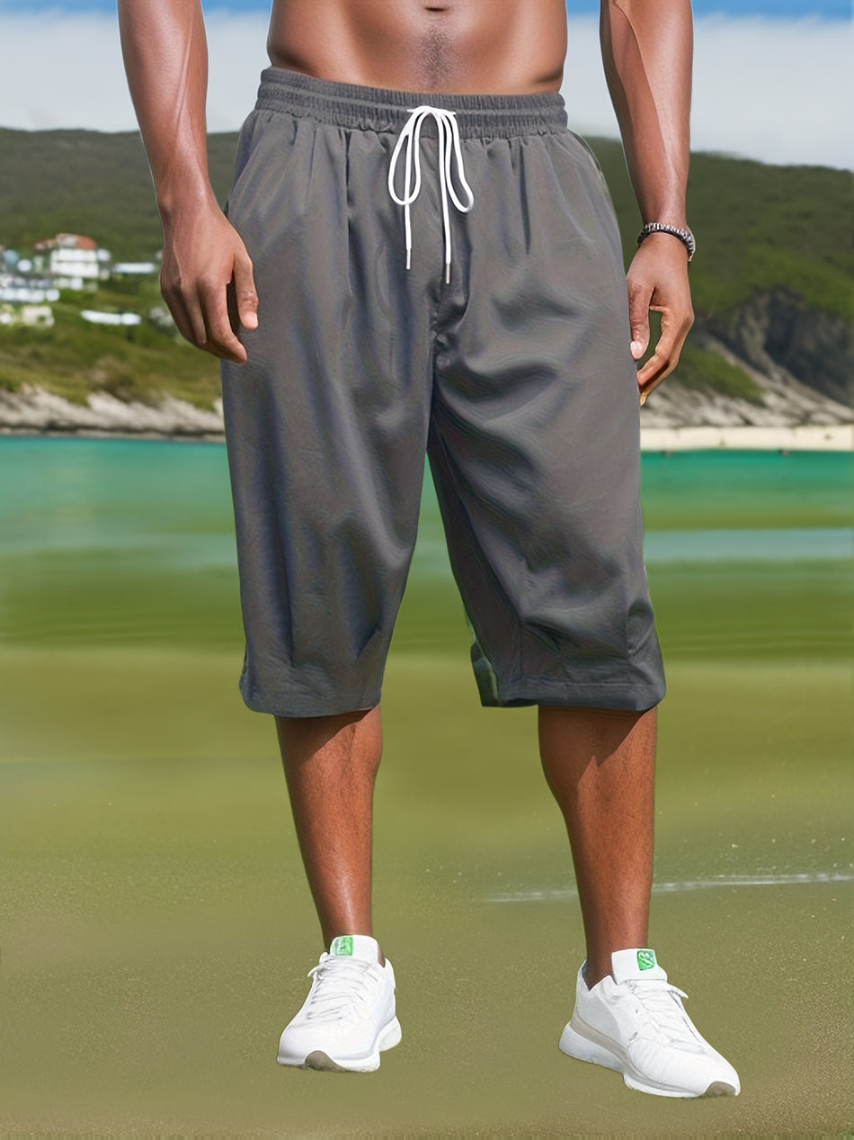 Men's Plus Size Stylish Solid Capris Pants for Spring/Autumn - Cyprus