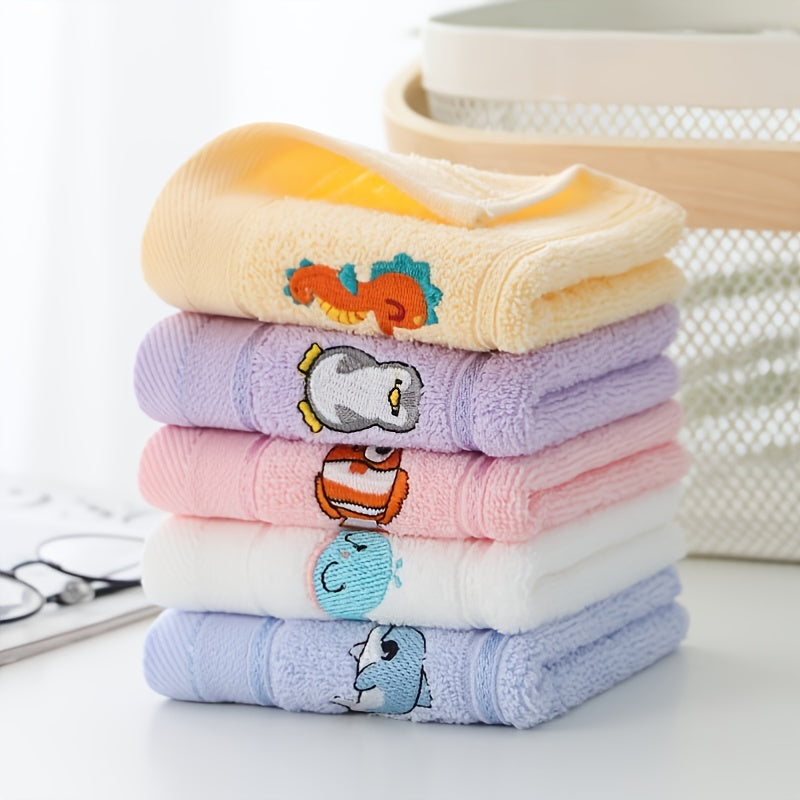 5pcs Children's Pure Cartoon Animal Primary Baby School Students Face Towel, Soft Absorbent Household Bath 23.88*44.96cm Towel