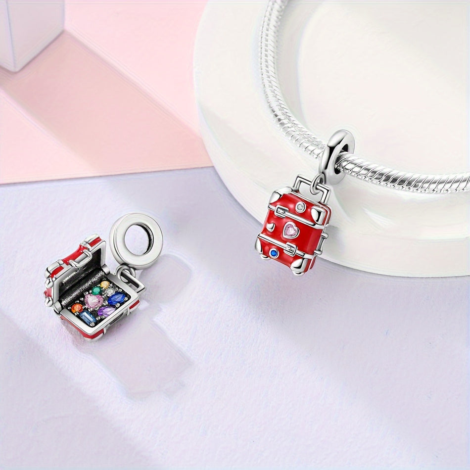 925 Sterling Silver Red Love Luggage Charm - Perfect For DIY Bracelets & Bangle Jewelry - Ideal Vacation Gift - Cyprus